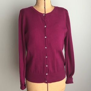 Loft Plum Cardigan Rhinestone Front Button Sweater